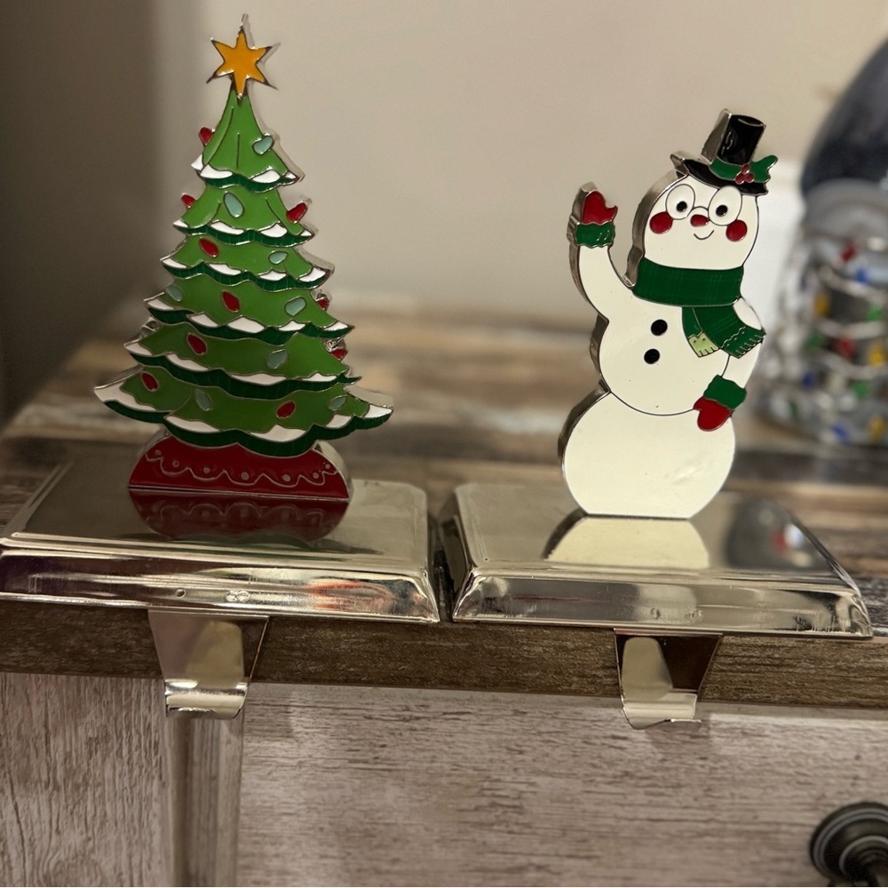 Festive Christmas Tree and Snowman Stocking Holders